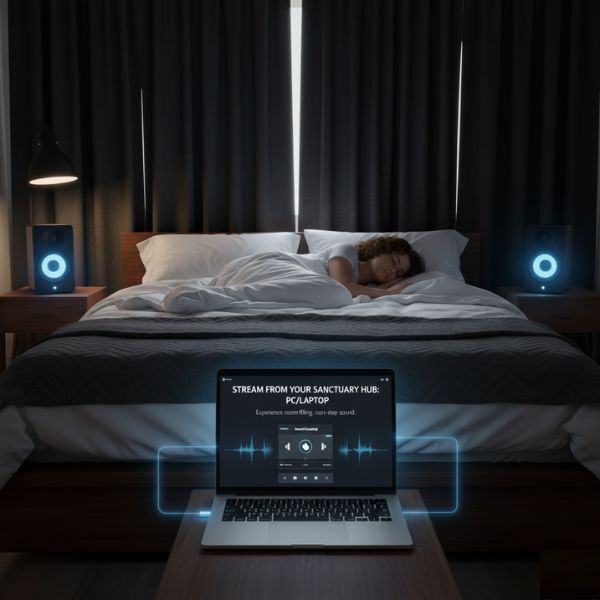 Streaming calming sleep sounds from a laptop